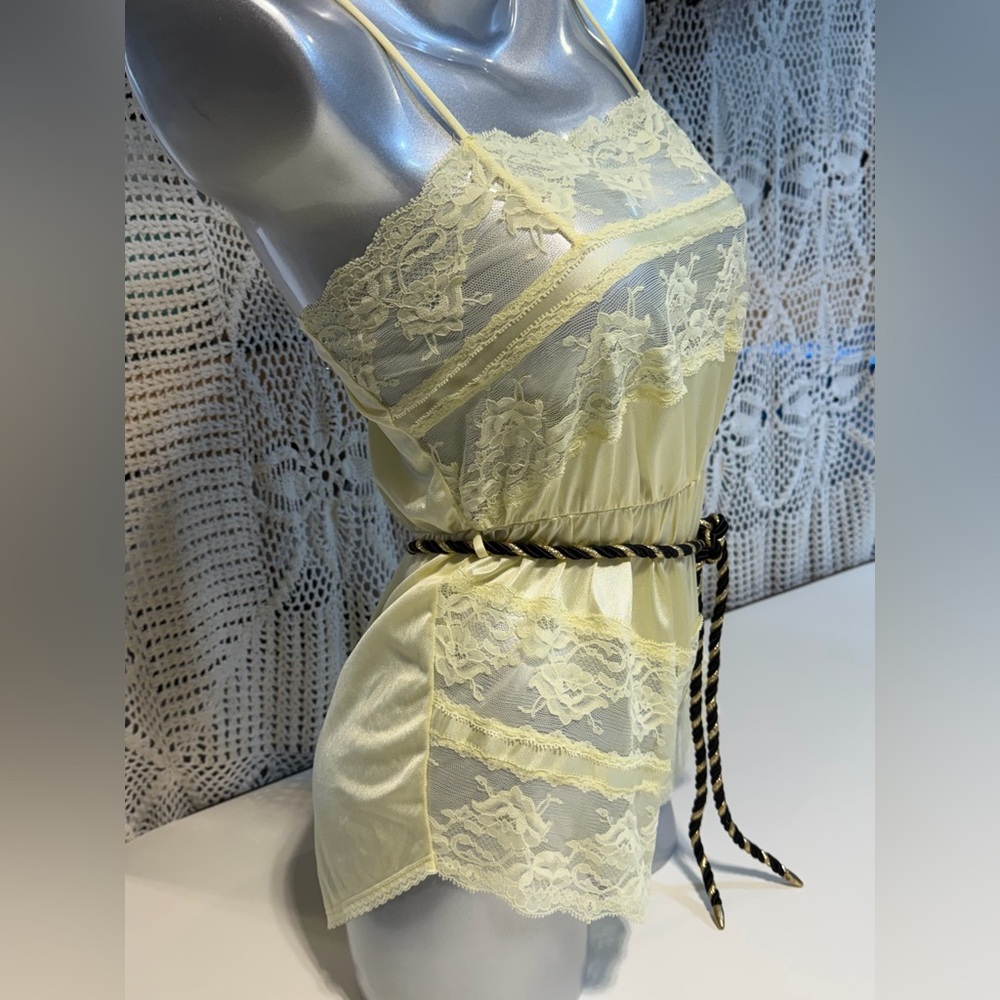 VINTAGE 70s lace one piece teddy teddie negligee shorts lingerie romper sexy 60s - Picture 4 of 12